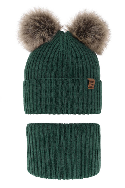 Pojke vinter set: mössa och halsduk, grön, med två pompommar, Oxford