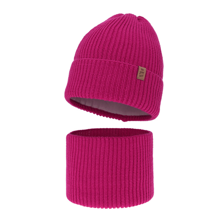 Flicka vinter set: mössa och halsduk, amarantowy, Edera