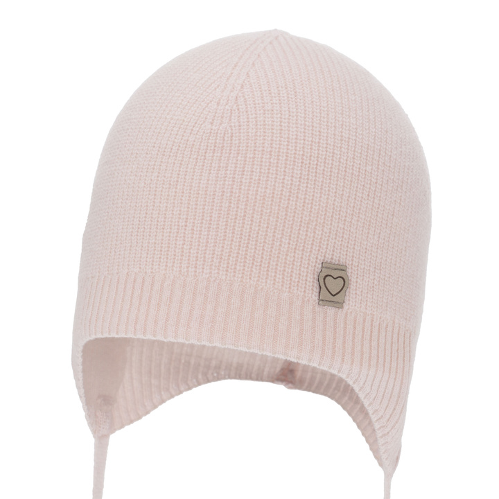 Flicka höst/vår mössa, rosa, med merinull, med knytband, Orida