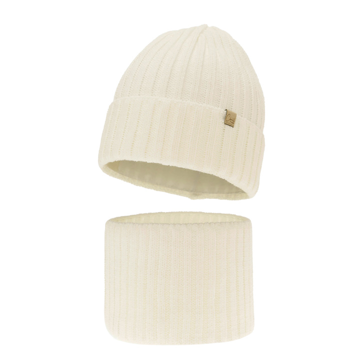 Flicka vinter set: mössa och tubhalsduk, kremowy, Mitti