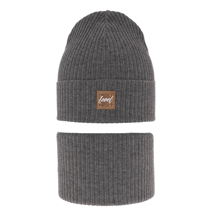 Pojke höst/vår set: mössa och tubhalsduk, grå, med bomull, Fenix