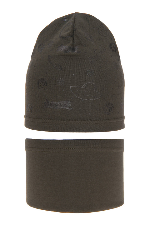 Pojke höst/vår set: mössa och tubhalsduk, khaki, bomull, Kosmos