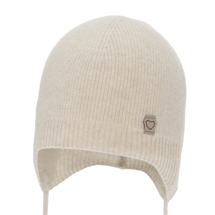 Flicka höst/vår mössa, mörkbeige, med merinull och cashmere, med knytband, Orida