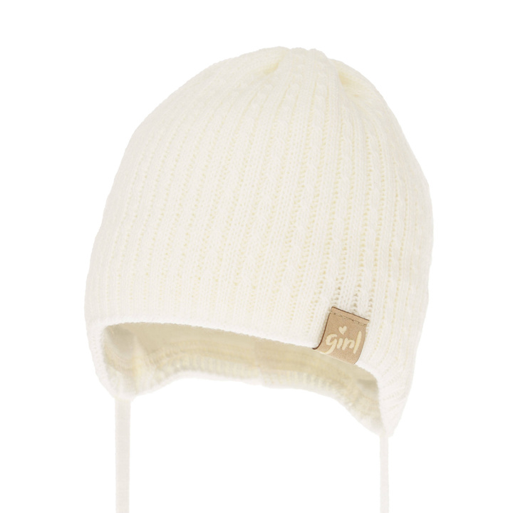 Flicka höst/vår mössa, creme, med knytband, Cheri
