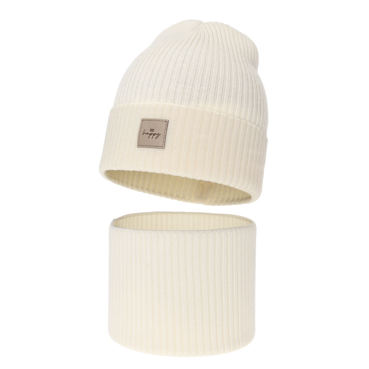 Flicka höst/vår set: mössa och tubhalsduk, krem, 100% Merino Ull, Vanita