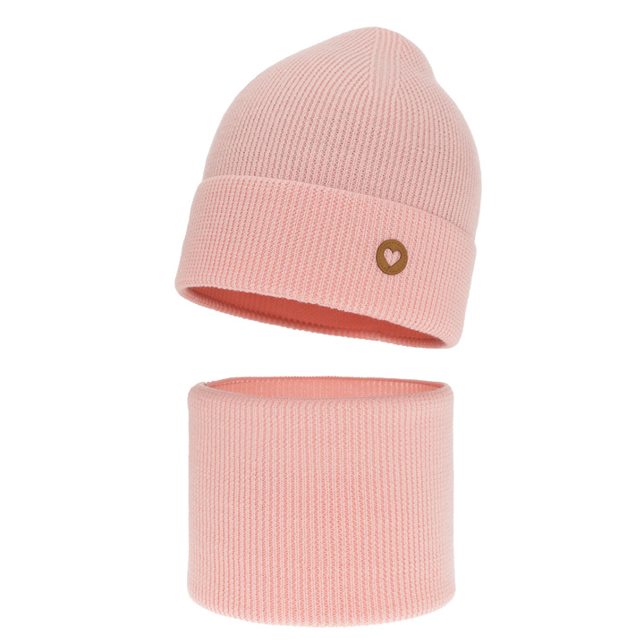 Flicka höst/vår set: mössa och tubhalsduk, ljusrosa, 100% Merino Ull, Brook
