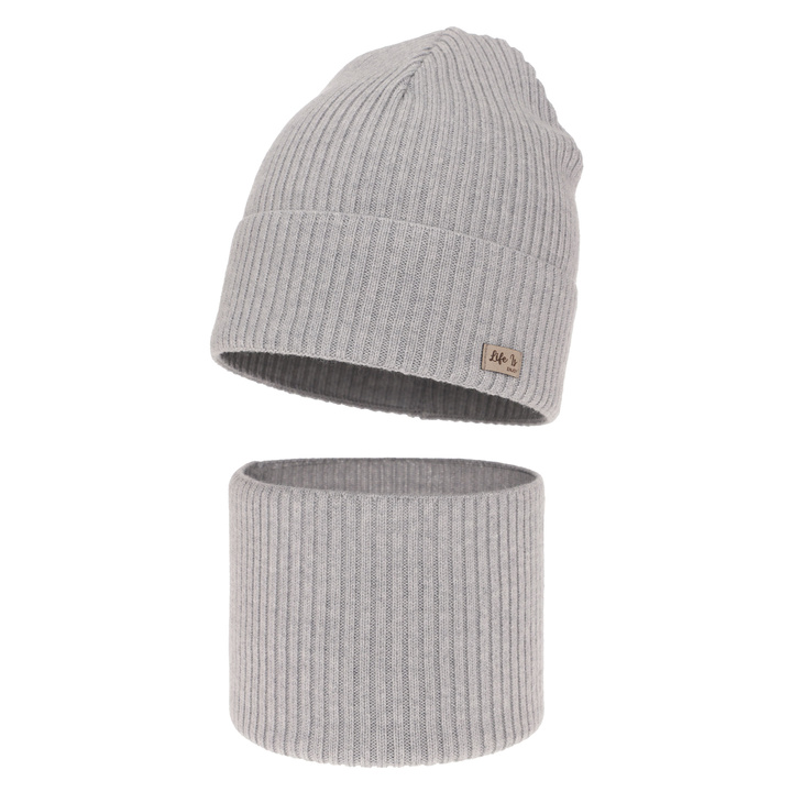 Flicka höst/vår set: mössa och tubhalsduk, grå, 100% Merino Ull, Itra