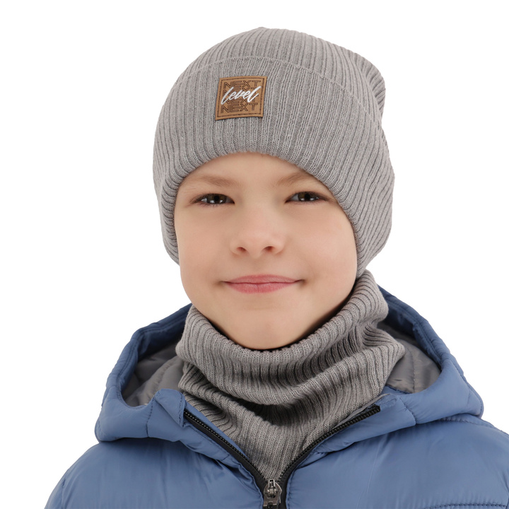 Pojke höst/vår set: mössa och tubhalsduk, ljusgrå, med bomull, Fenix