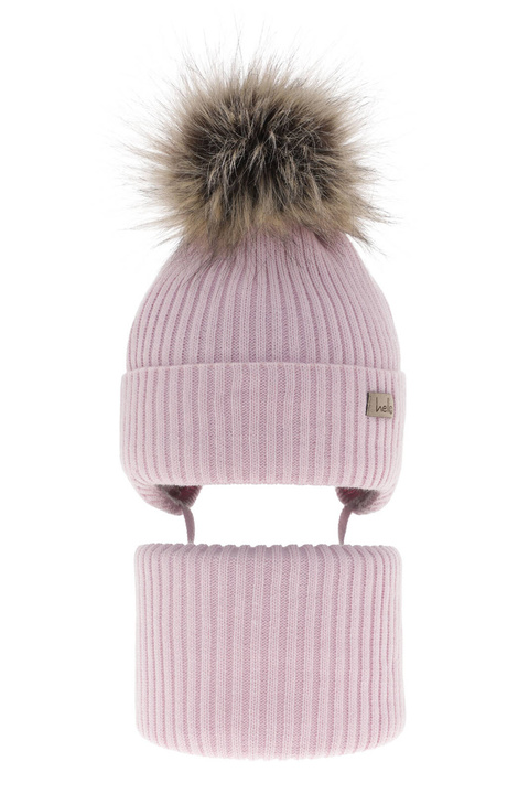 Flicka vinter set: mössa och tubhalsduk, lila, med knytband, Bria