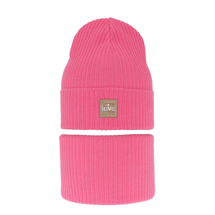 Flicka höst/vår set: mössa och tubhalsduk, rosa, med bomull, Furora