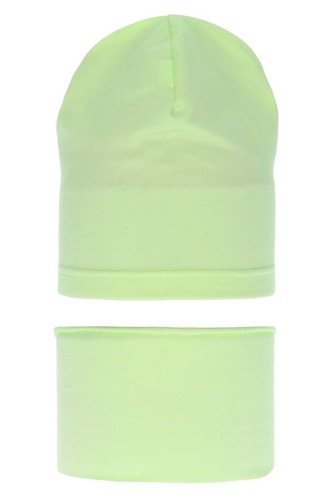 Flicka höst/vår set: mössa och tubhalsduk, limongrön, i bomull, Hazelka
