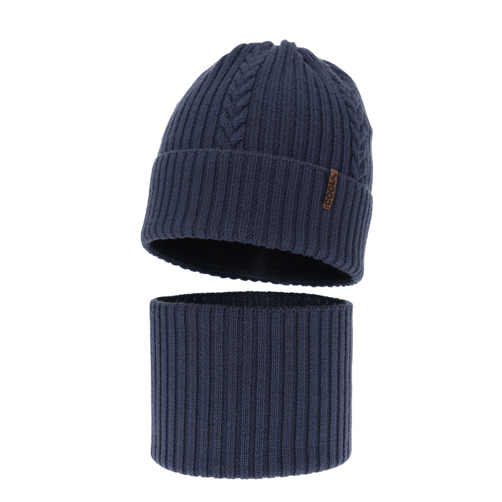 Pojke vinter set: mössa och halsduk, mörkblå, 100% Merino Ull, Wilson