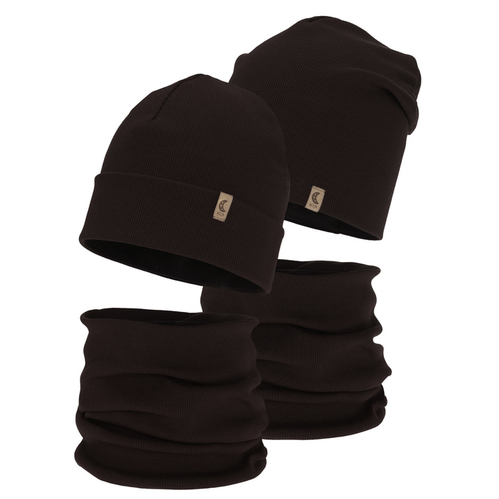 Flicka höst/vår set: mössa och tubhalsduk, bomull, mörkbrun, Bravura