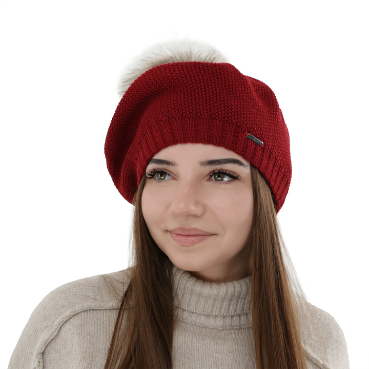 Dam vintermössa, bordó, med merinull, Bonnie