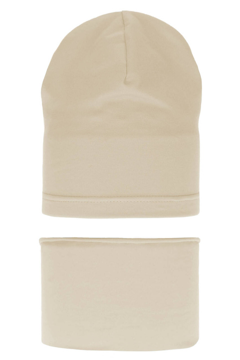 Flicka höst/vår set: mössa och tubhalsduk, beige, bomull, Hazelka