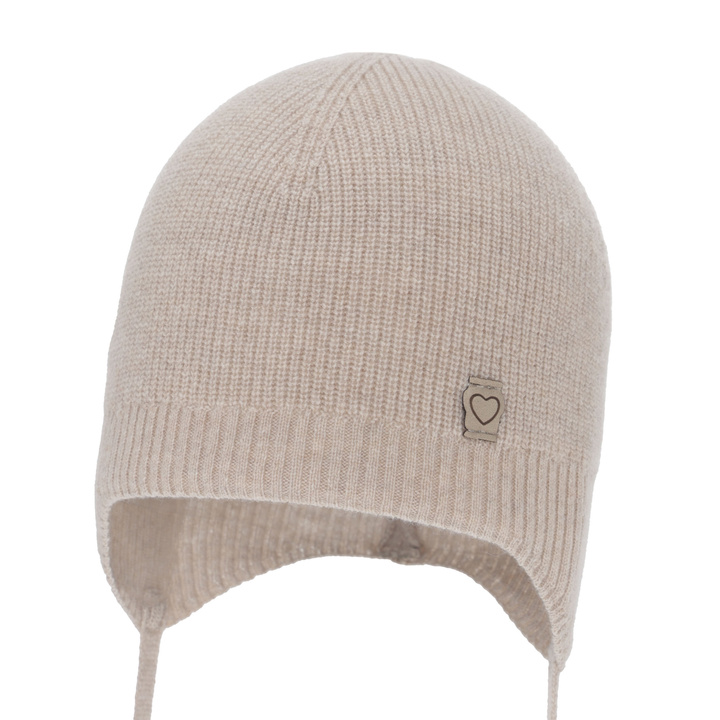 Flicka höst/vår mössa, beige, med merinull, med knytband, Orida
