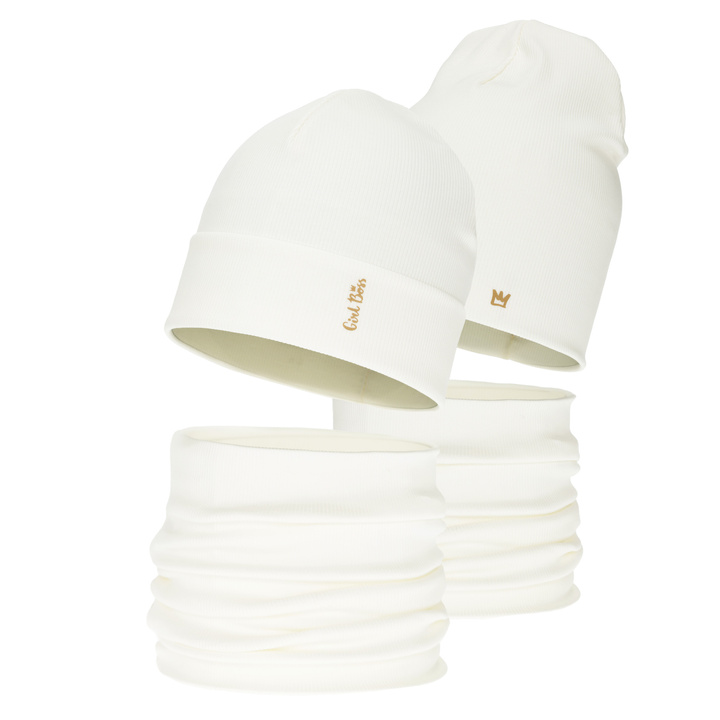 Flicka höst/vår set: mössa och tubhalsduk, bomull, krämfärgad, Carina
