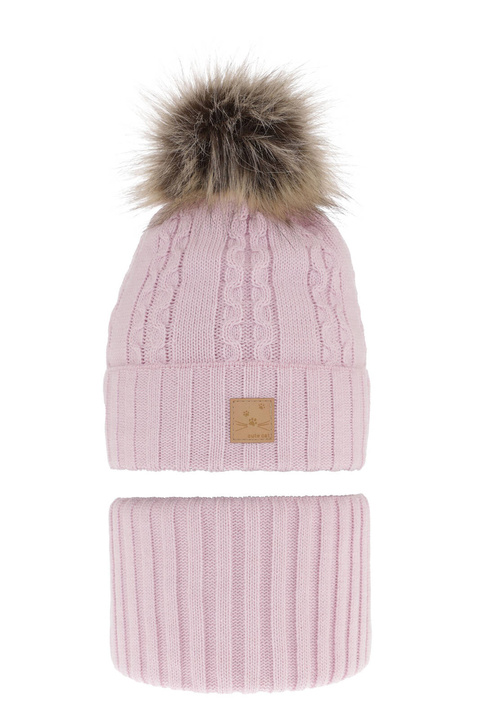 Flicka vinter set: mössa och halsduk, lila, med pompom, Alexia
