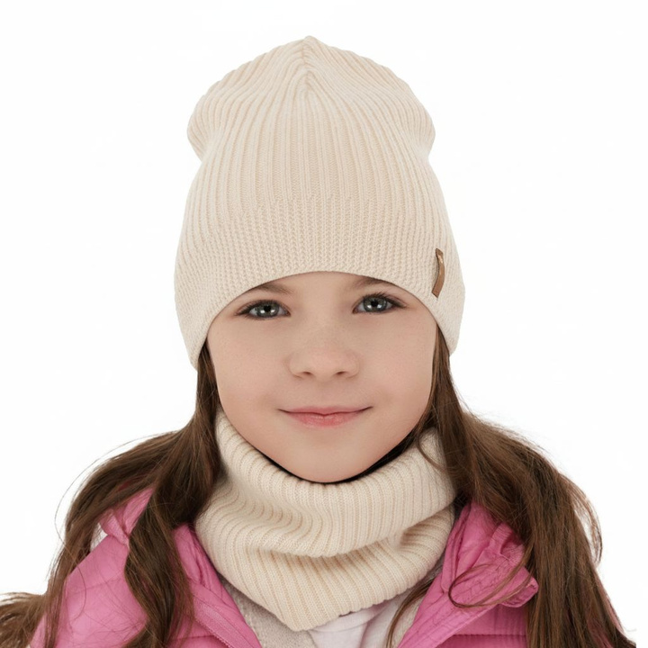 Flicka höst/vår set: mössa och halsduk, ljusrosa, 100% Merino Ull, Chelsie