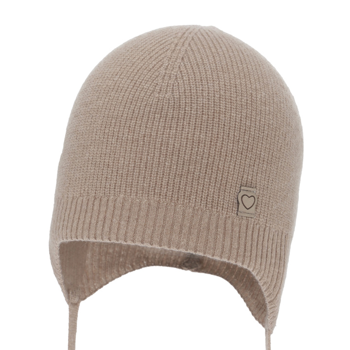 Flicka höst/vår mössa, mörkbeige, med merinull och cashmere, med knytband, Orida