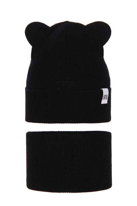 Flicka höst/vår set: mössa och tubhalsduk, svart, med bomull, Kajra
