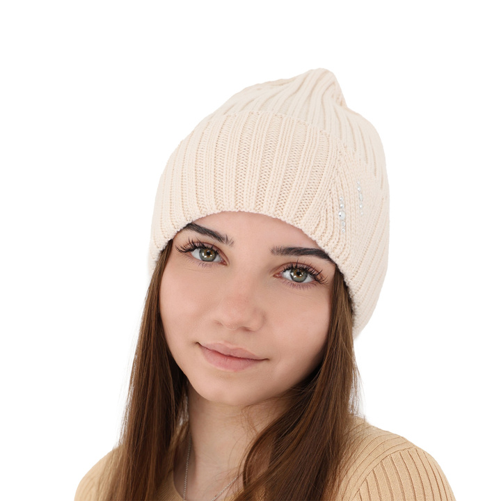 Dam vintermössa, beige, med merinull, 100% Merino Ull, Ariga