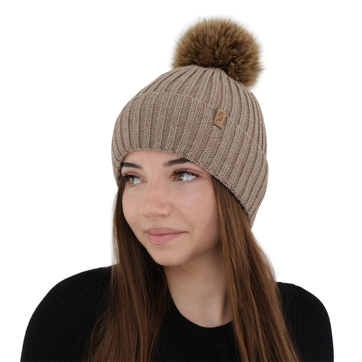 Dam vintermössa, mörkbeige, med merinull, Zamira