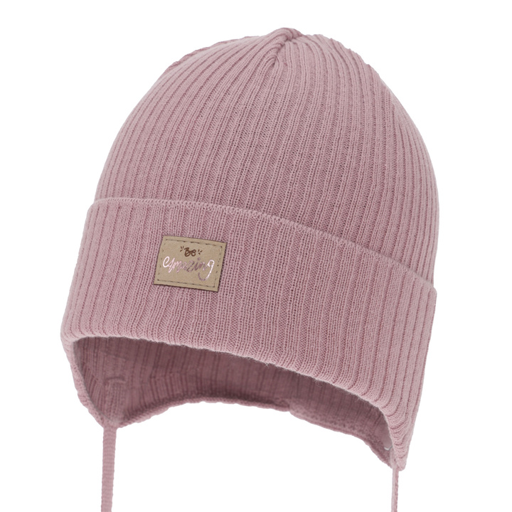 Flicka höst/vår mössa, rosa, med knytband, med bomull, Tindra