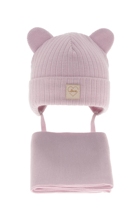 Flicka vinter set: mössa och halsduk, lila, med knytband, Antola