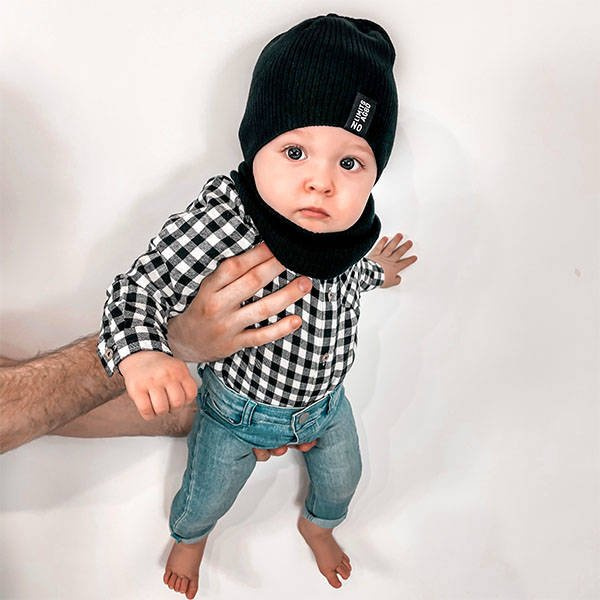 Pojke höst/vår set: mössa och tubhalsduk, svart, med bomull, Tunis