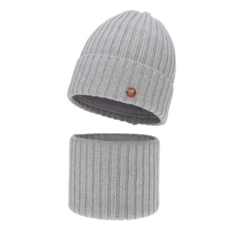 Flicka vinter set: mössa och tubhalsduk, beige, 100% merino ull, fodrad med bomull, Vanira