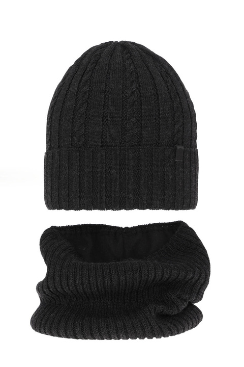 Pojke vinter set: mössa och tubhalsduk, mörkgrå, med merinull, fodrad med fleece, Kairo