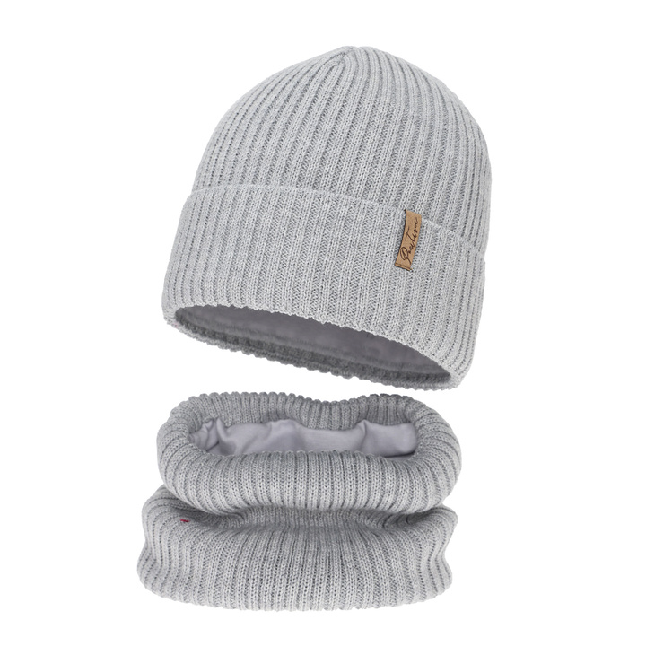 Flicka vinter set (mössa och tubhalsduk), grå, med merinull, Odette
