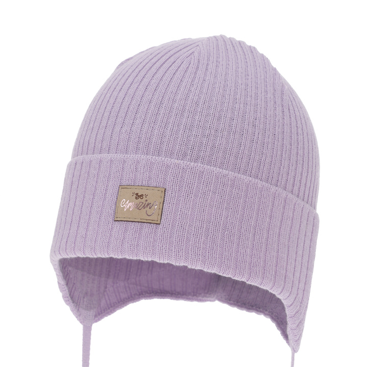 Flicka höst/vår mössa, lila, med knytband, med bomull, Tindra