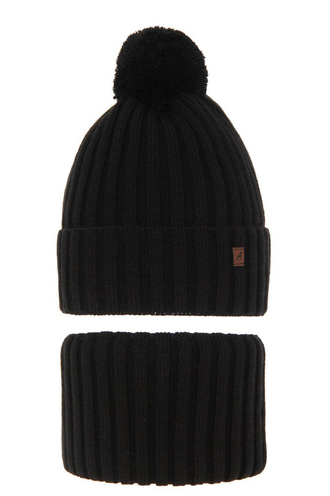 Pojke vinter set: mössa och halsduk, svart, med pompom, Wiliam