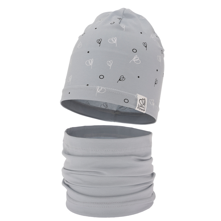 Flicka höst/vår set: mössa och tubhalsduk, grå, fodrad med bomull, Fiora