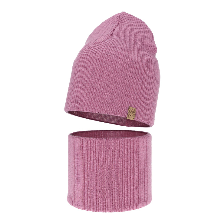Flicka höst/vår set: mössa och tubhalsduk, 100% merinoull, lila, Ricona