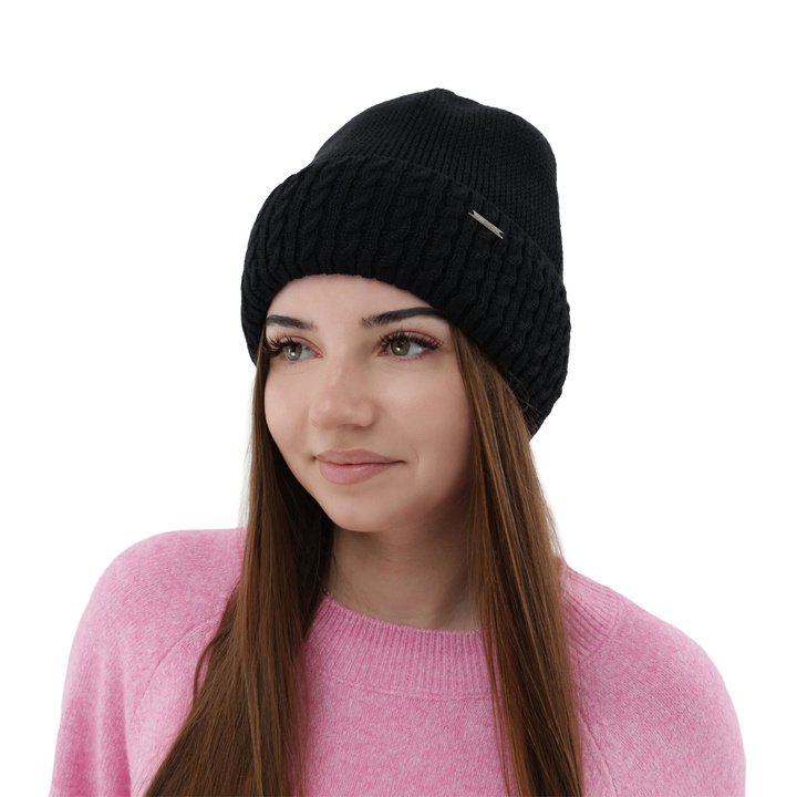 Dam vintermössa, svart, med merinull, Febe