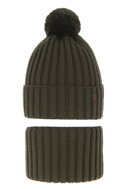 Pojke vinter set: mössa och halsduk, khaki, med pompom, Wiliam