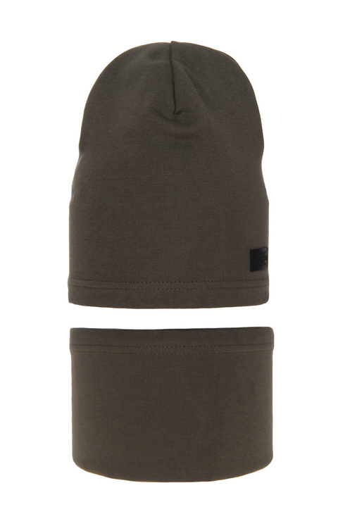 Pojke höst/vår set: mössa och halsduk, khaki, bomull, Frizi