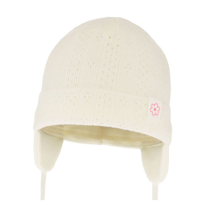 Flicka höst/vår mössa, creme, med knytband, Lucrezia