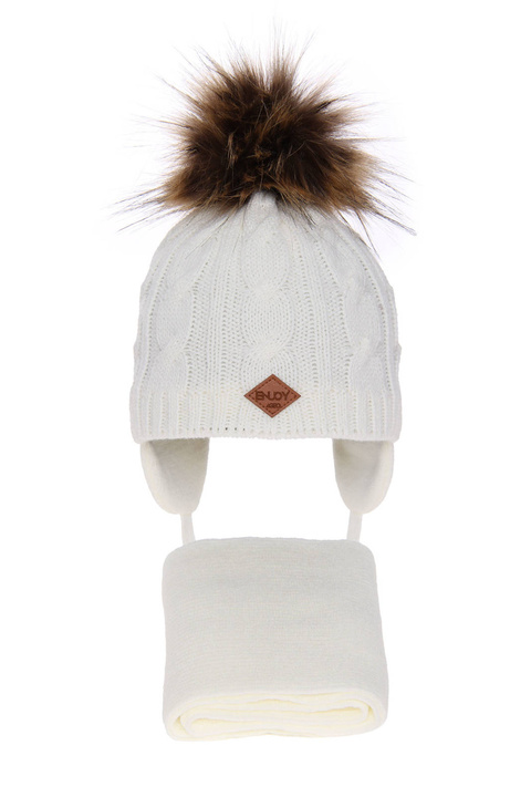 Pojke vinter set: mössa och halsduk, kremfärgad, med pompom, Minor