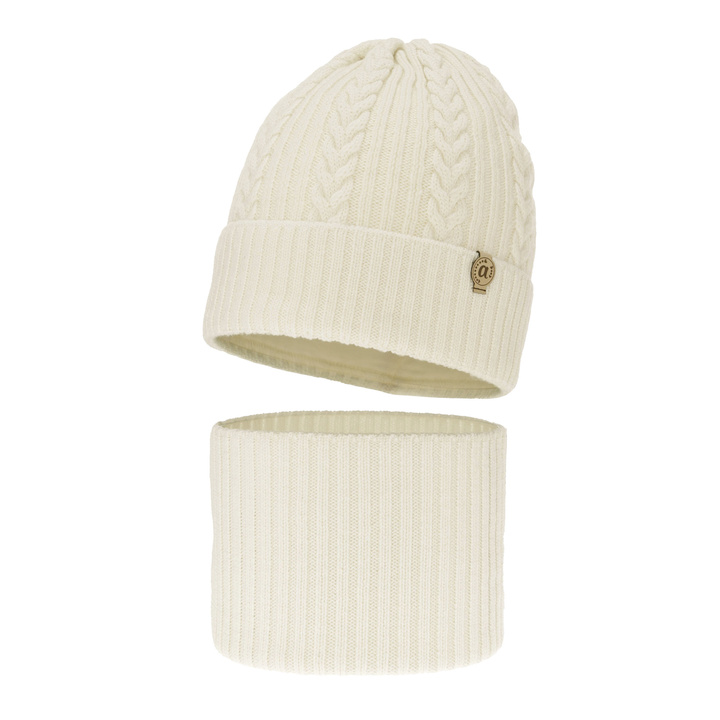 Flicka vinter set: mössa och tubhalsduk, kremowy, 100% Merino Ull, Jenny