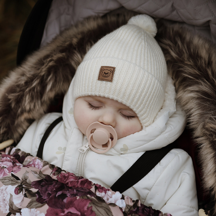 Pojke vintermössa, kremowy, med merinull, fodrad med ullfleece, med knytband, Tofik