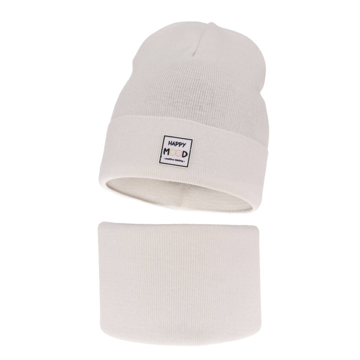 Flicka höst/vår set: mössa och tubhalsduk, vit, med bomull, Mersila