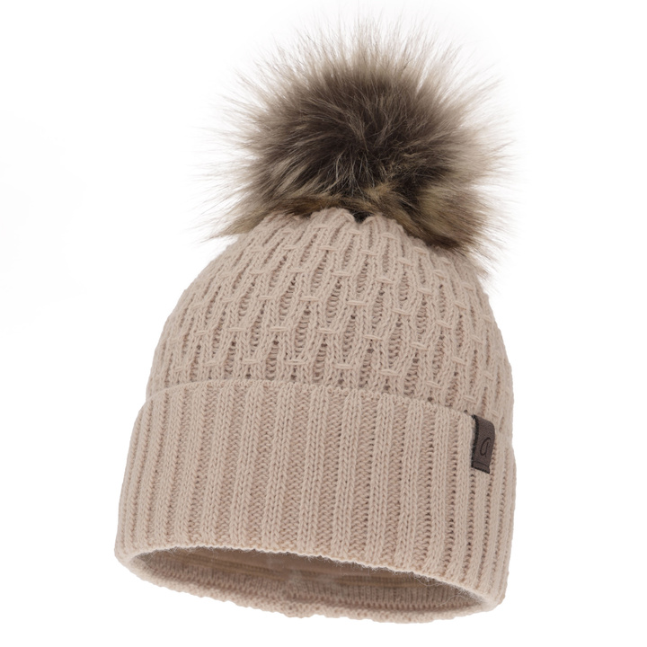 Dam vintermössa, beige, med pompom, Gaba