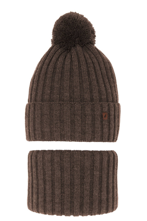 Pojke vinter set: mössa och halsduk, brun, med pompom, Wiliam