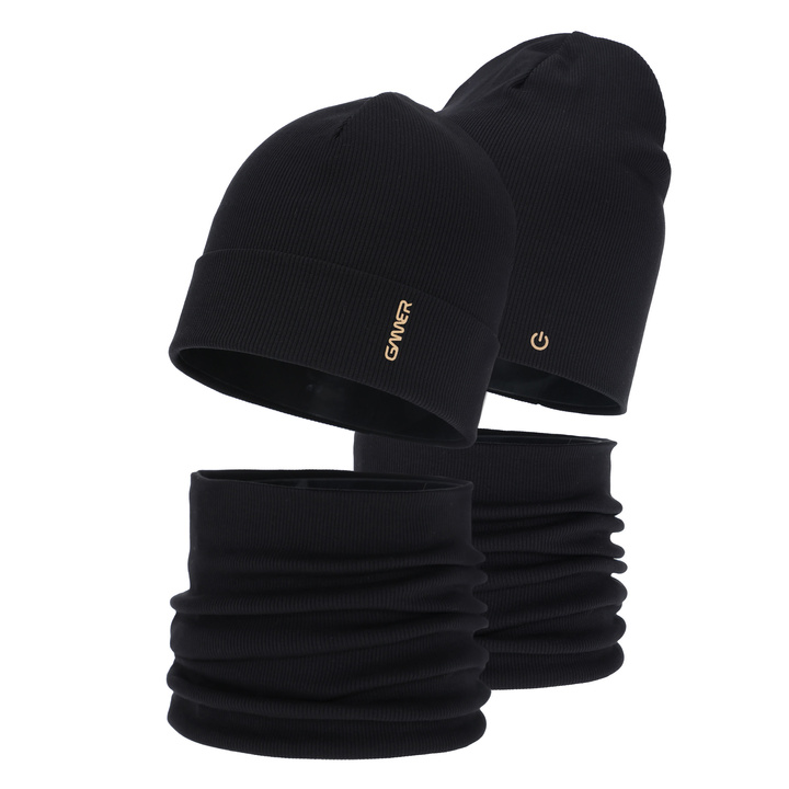 Pojke höst/vår set: mössa och tubhalsduk, bomull, svart, Desider