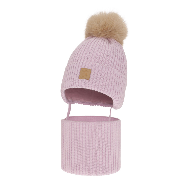 Flicka vinter set: mössa och tubhalsduk, lila, med pompom, Betty