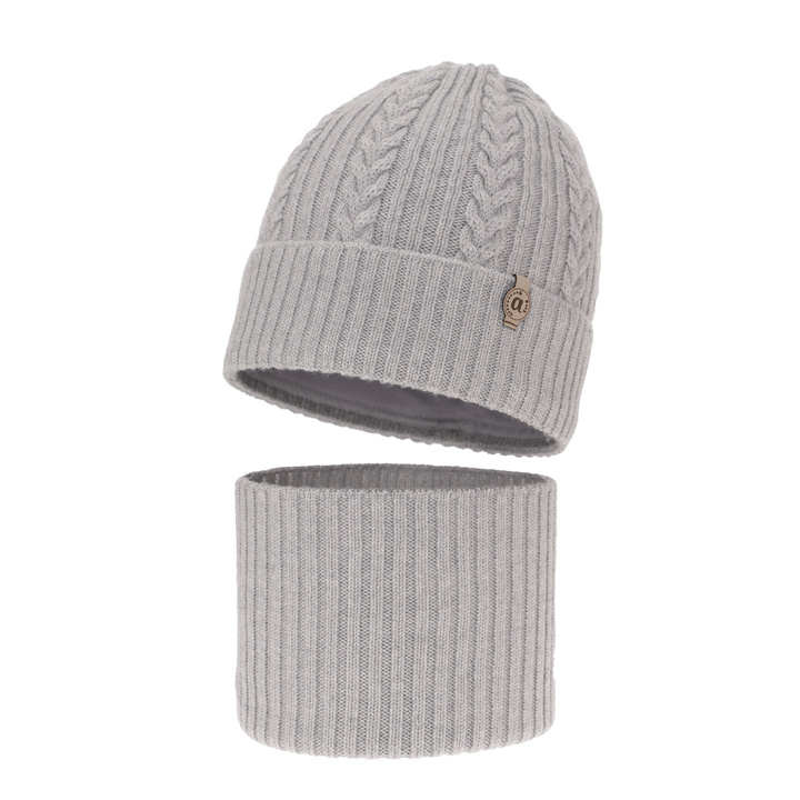 Flicka vinter set: mössa och tubhalsduk, grå, 100% Merino Ull, Jenny